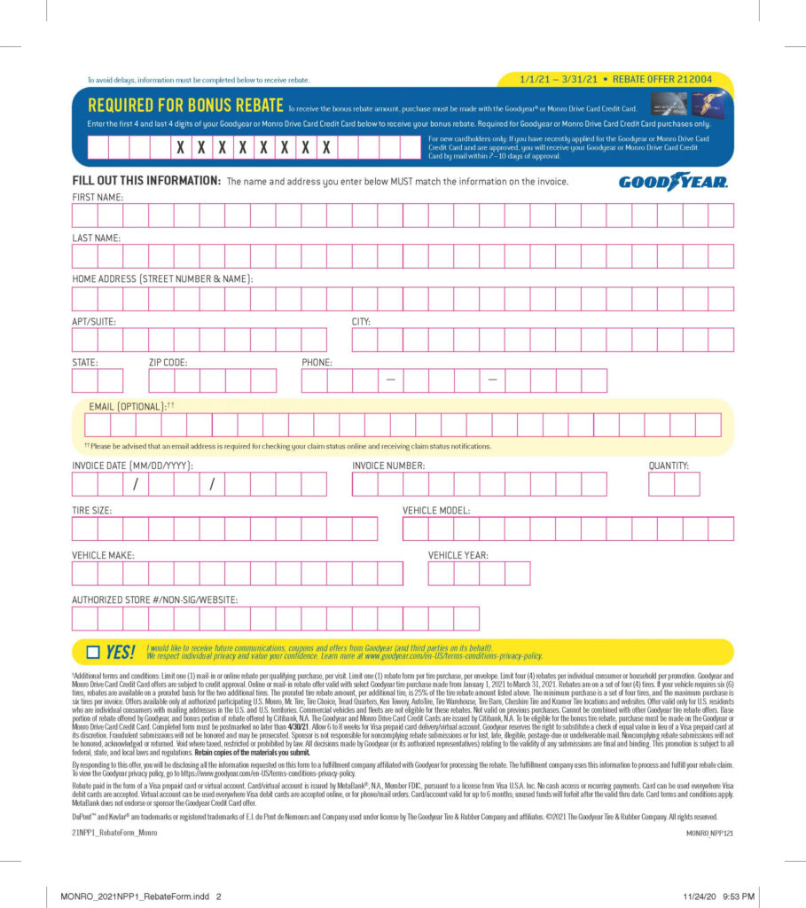 Goodyear Rebate Card Monthly Fees