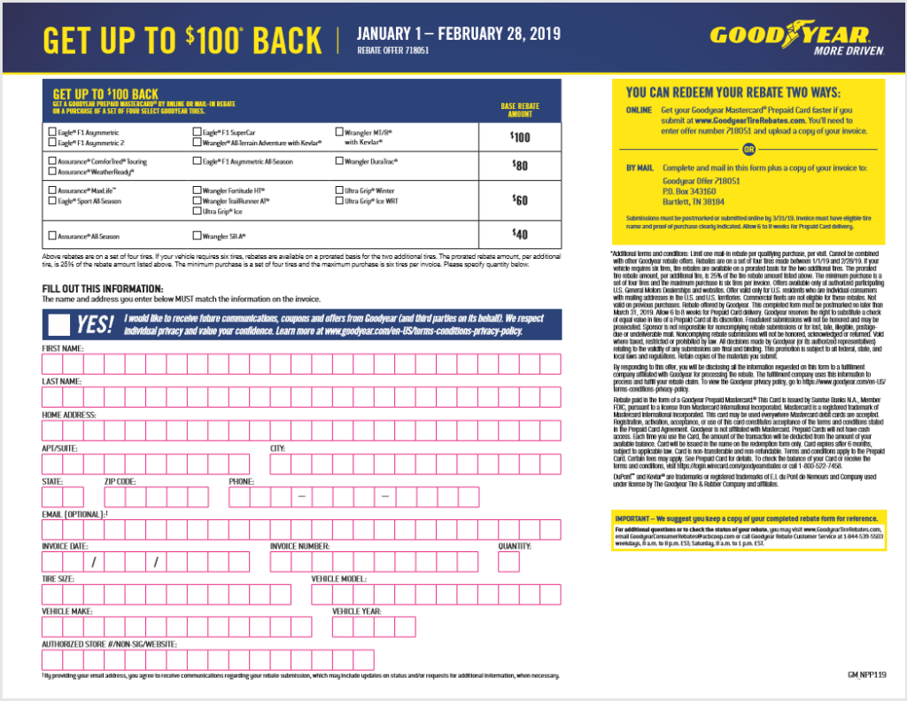 Goodyear Ultra Grip Mail In Rebate