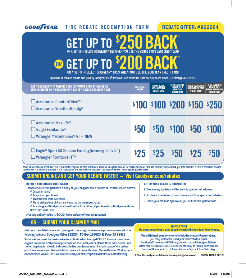 Goodyear Rebate March 2022