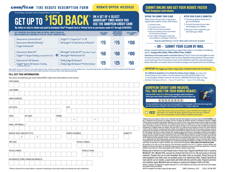 Status Of Goodyear Tire Rebate 2022